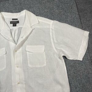 Banana Republic Button Up Shirt Mens Large White Short Sleeve 100% Irish Linen